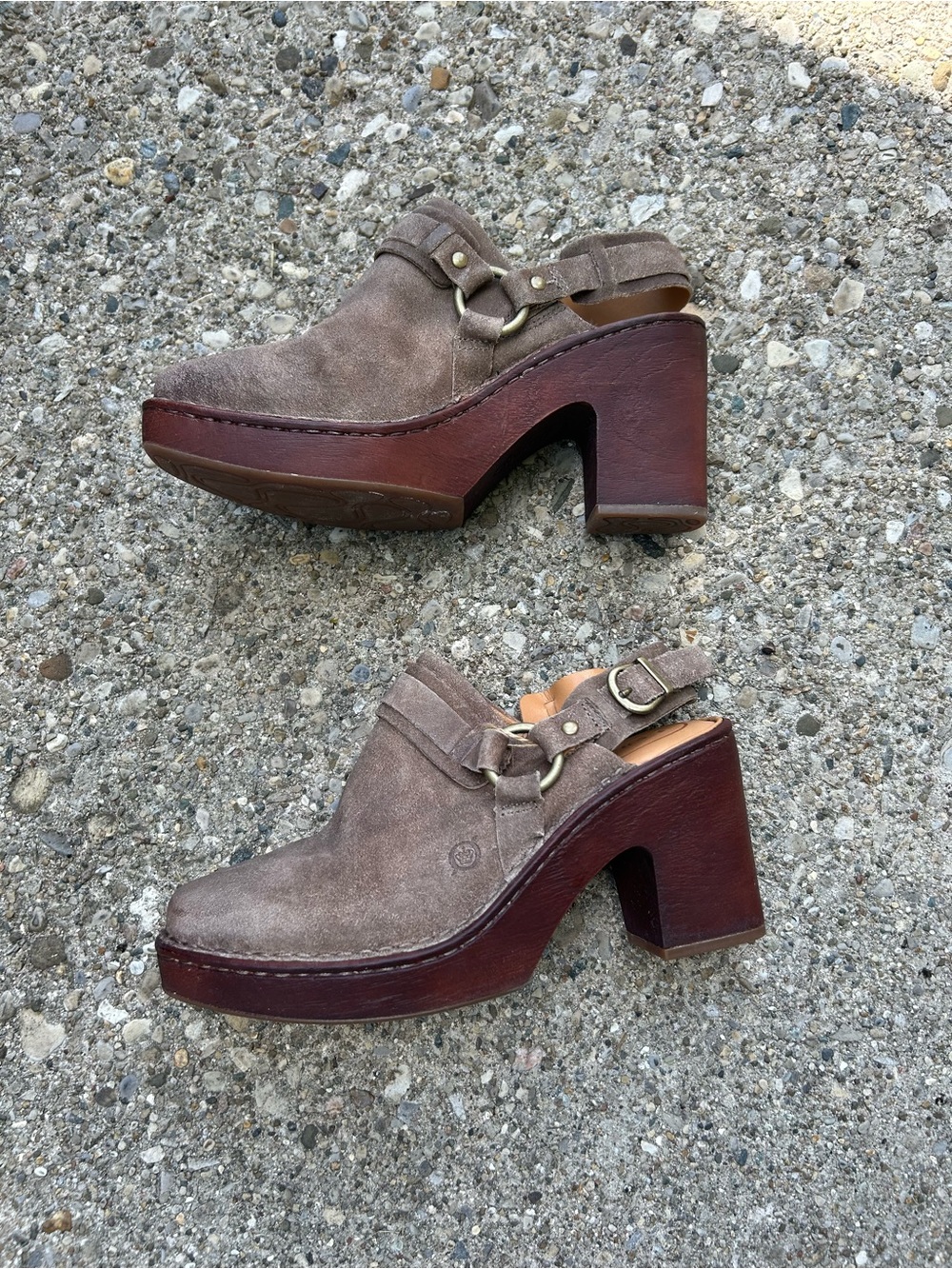 Born Brown Leather Block Heel Mule Buckle Comfort Women's Square Toe Shoes Y2K 9